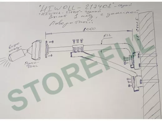 Кронштейн поворотный "HIWOLL-217410" на столб для видеокамеры, вылет 100см, с укосиной,черный, сталь