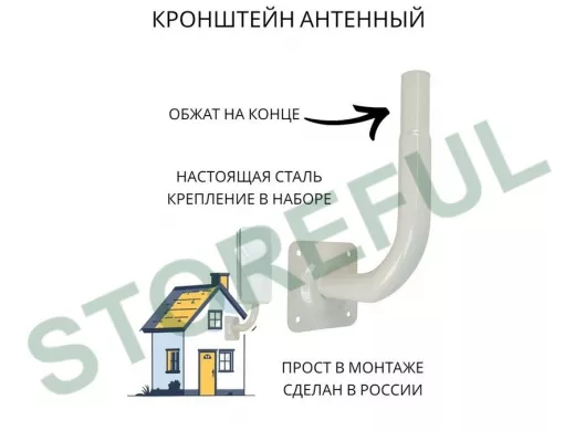 Кронштейн антенный, вылет 0,1м, вверх 0,29м, обжата 6см "ПрофиКрон-217995" серый, диаметр 32мм