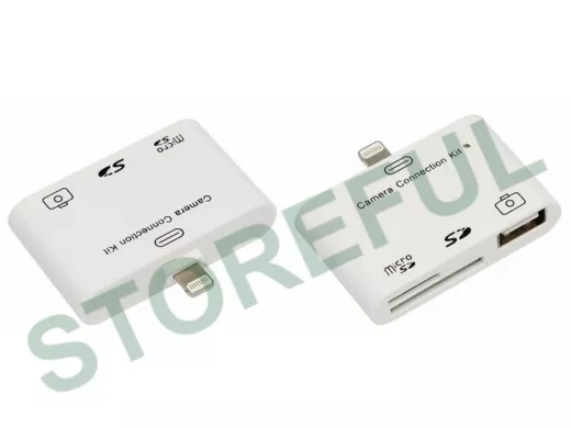 Адаптер для iPhone 5 на USB, SD, microSD для переноса фото белый