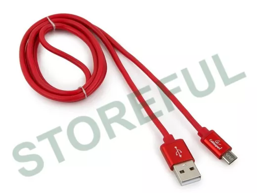Кабель микро USB (AM/microBM)  1.0 м Cablexpert CC-S-mUSB01R-1M, USB 2.0, серия Silver, красный