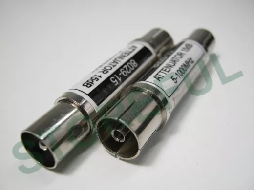 8029/15 аттенюатор 15dB  ТВ штекер / ТВ гнездо