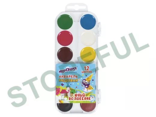 Краски акварельные "BR-74062" "ЮНЫЙ ВОЛШЕБНИК", 12цв, медовые, ВЫСШЕЕ КАЧЕСТВО, б/кисти,пластик