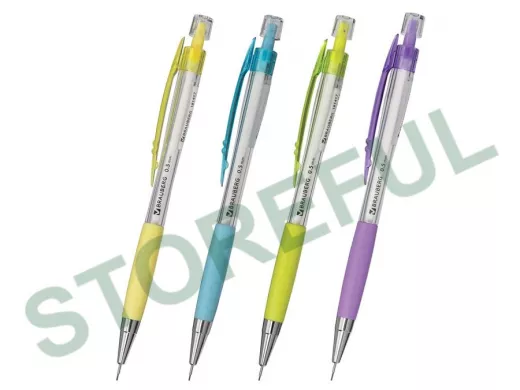 Карандаш механический "BR-75671" "Elegant", корпус ассорти, резиновый держатель, ластик, 0,5мм