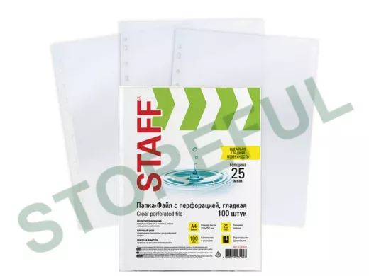Папки-файлы перфорированные А4  "BR-76070" "Clear", КОМПЛЕКТ 100 шт., гладкие, 25 мкм