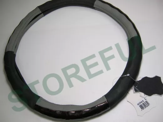 Оплетка на руль 40 см. L 4104A кожа черная+кожа серая+"бегемот" "пальцы"