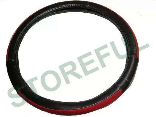 Оплетка на руль 38 см. M 4716 III A кожа коричневая+красная кожа вставка сверху "гладкая"