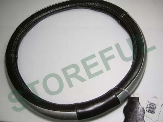 Оплетка на руль 38 см. M 4716 IV C кожа коричневая+серебро кожа вставка сверху "гладкая"