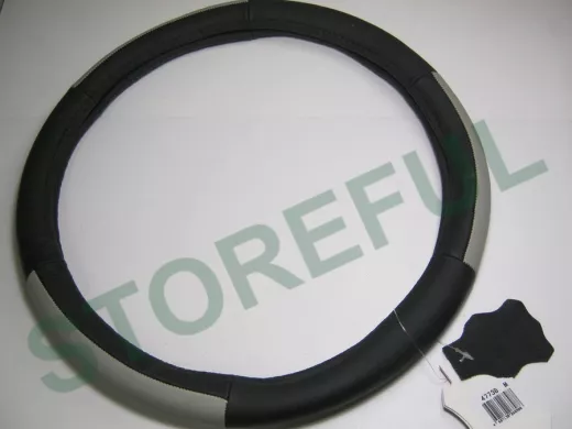 Оплетка на руль 38 см. M 4773B кожа черная+серая кожа вставка сверху "гладкая"