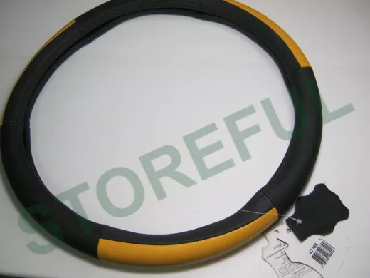 Оплетка на руль 40 см. L 4773E кожа черная+желтая кожа вставка сверху "гладкая"