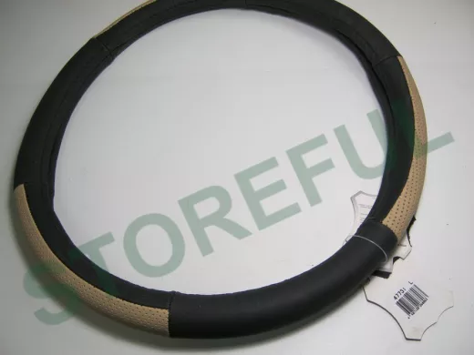 Оплетка на руль 40 см. L 4773I кожа черная+бежевая кожа вставка сверху "гладкая"