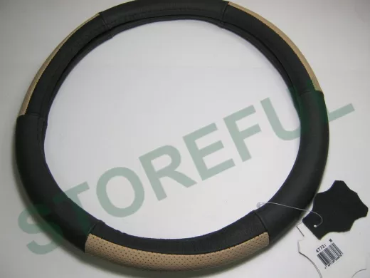 Оплетка на руль 38 см. M 4773I кожа черная+бежевая кожа вставка сверху "гладкая"