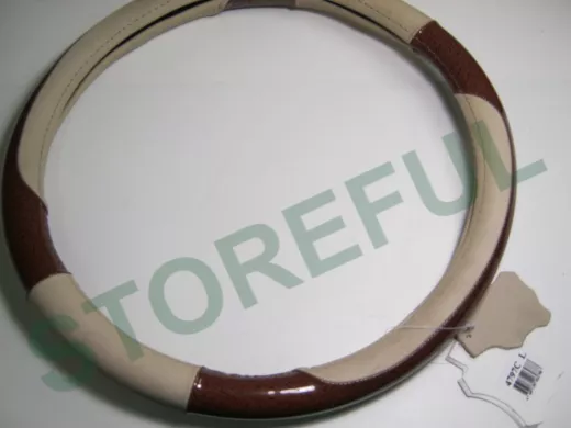 Оплетка на руль 40 см. L 4797C кожа кофе с молоком+красное дерево блестящая вставка "спорт" гладкая