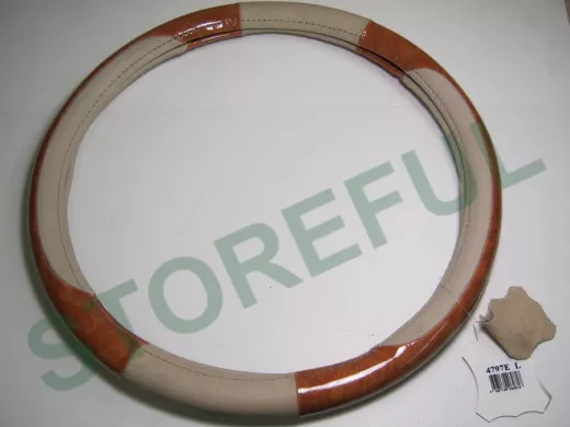 Оплетка на руль 40 см. L 4797E кожа кофе с молоком+дерево блестящая вставка "спорт" "гладкая"