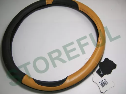 Оплетка на руль 40 см. L 7205 кожа черная+желтая кожа "спорт" "гладкая"