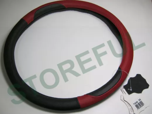 Оплетка на руль 38 см. M 7206 кожа черная+красная кожа "спорт" "гладкая"