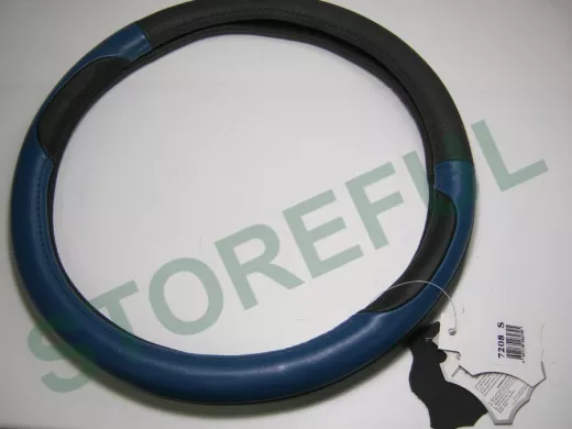 Оплетка на руль 36 см. S 7208 кожа черная+синяя кожа "спорт" "гладкая"