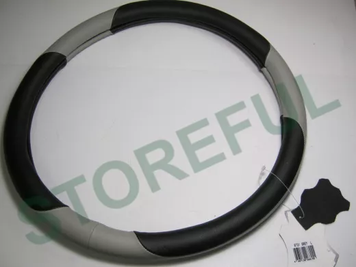 Оплетка на руль 40 см. L 9731 Grey кожа черная+серая кожа "спорт" "гладкая"