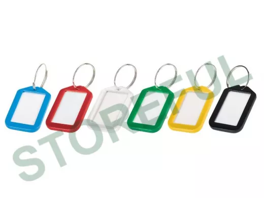 Брелоки для ключей КОМПЛЕКТ 12 ШТ, длина 50 мм, инфо-окно 35х20 мм, АССОРТИ "BR-77848"