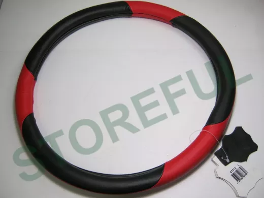 Оплетка на руль 40 см. L 9731A кожа черная+красная кожа "спорт" "гладкая"