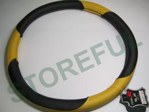 Оплетка на руль 38 см. M 9731B кожа черная+желтая кожа "спорт" "гладкая"