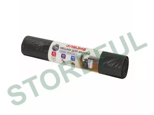 Мешки для мусора  30литров "BR-78281", черные в рул 20 штук, ПВД, 20мкм, 50х60см (+5%),особо прочные