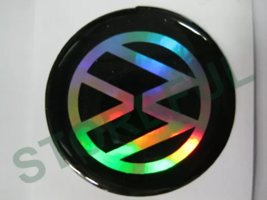 наклейка (объемная) "На колпаки "Volkswagen" наружная голограф., (цвет черный), (комп.4 шт),диам.4см