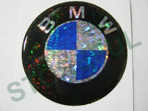 наклейка (объемная) "На колпаки "BMW" наружная голограф, (цвет черный), (комп4 шт), диам.6см  02729