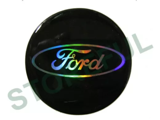 наклейка (объемная) "На колпаки "FORD" наружная голограф, (цвет черный), (комплект 4 шт), диам.6см