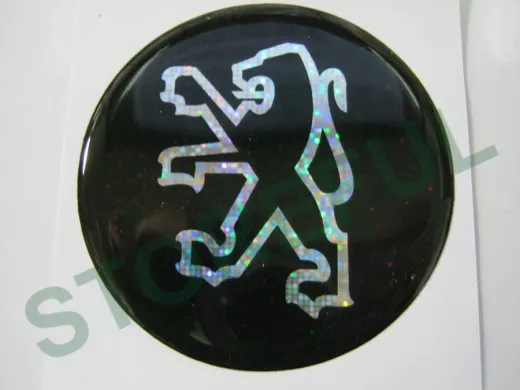 наклейка (объемная) "На колпаки "Peugeot" наружная голограф.,(цвет черный), (комплект 4 шт),диам.6см