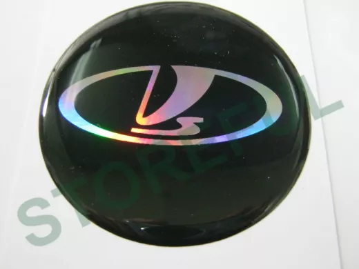 наклейка (объемная) "На колпаки "Lada (Лада)" наружная голограф., (цвет черный), (компл.4шт),диам.6с