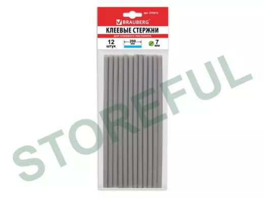 Клеевые стержни, диаметр  7,0мм, длина 200мм, серебристые,КОМПЛЕКТ 12 шт "BR-79875",европодвес