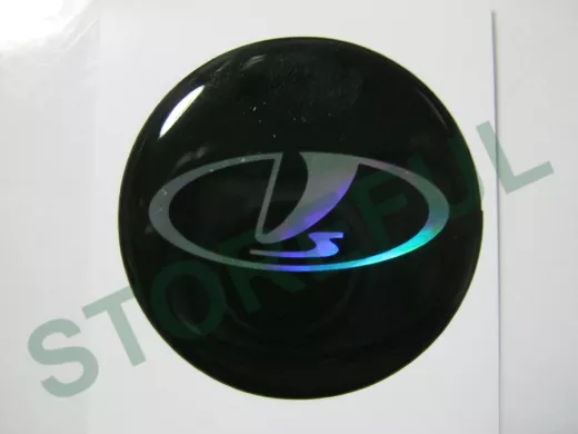 наклейка (объемная) "На колпаки "Lada (Лада)" наружная голограф., (цвет черный), (компл.4шт),диам.4с