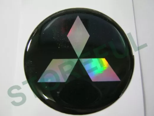 наклейка (объемная) "На колпаки "Mitsubishi" наружная голограф., (цвет черный), (комп.4шт),диам.4см