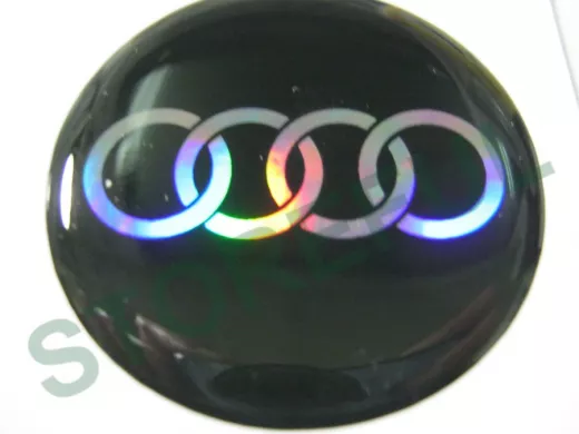 наклейка (объемная) "На колпаки "Audi" наружная голограф., (цвет черный), (комп4 шт.),диам.4см 03116