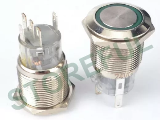 Кнопка без фиксации, металл 19мм., подсветка 12В.