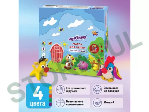 Масса для лепки (1 баночка) "BR-92482" "ЮНЛАНДИК - ФЕРМЕР", 4 цвета в баночке, застывающая, 128 мл