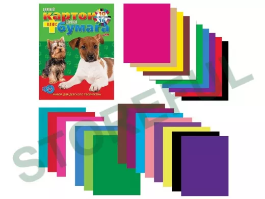 Набор цветного картона и бумаги А4 немелов, 16 + 10 цветов склейка "BR-94734" VK, 195х275 мм, Щенки